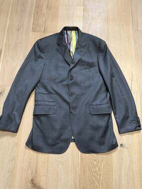 ETRO Milano Italy Gray Check Plaid 100% Silk Lined Blazer 3 Button Jacket EU 52